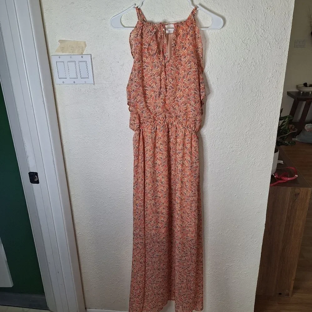 Aqua Floral Peach Maxi Dress Medium
